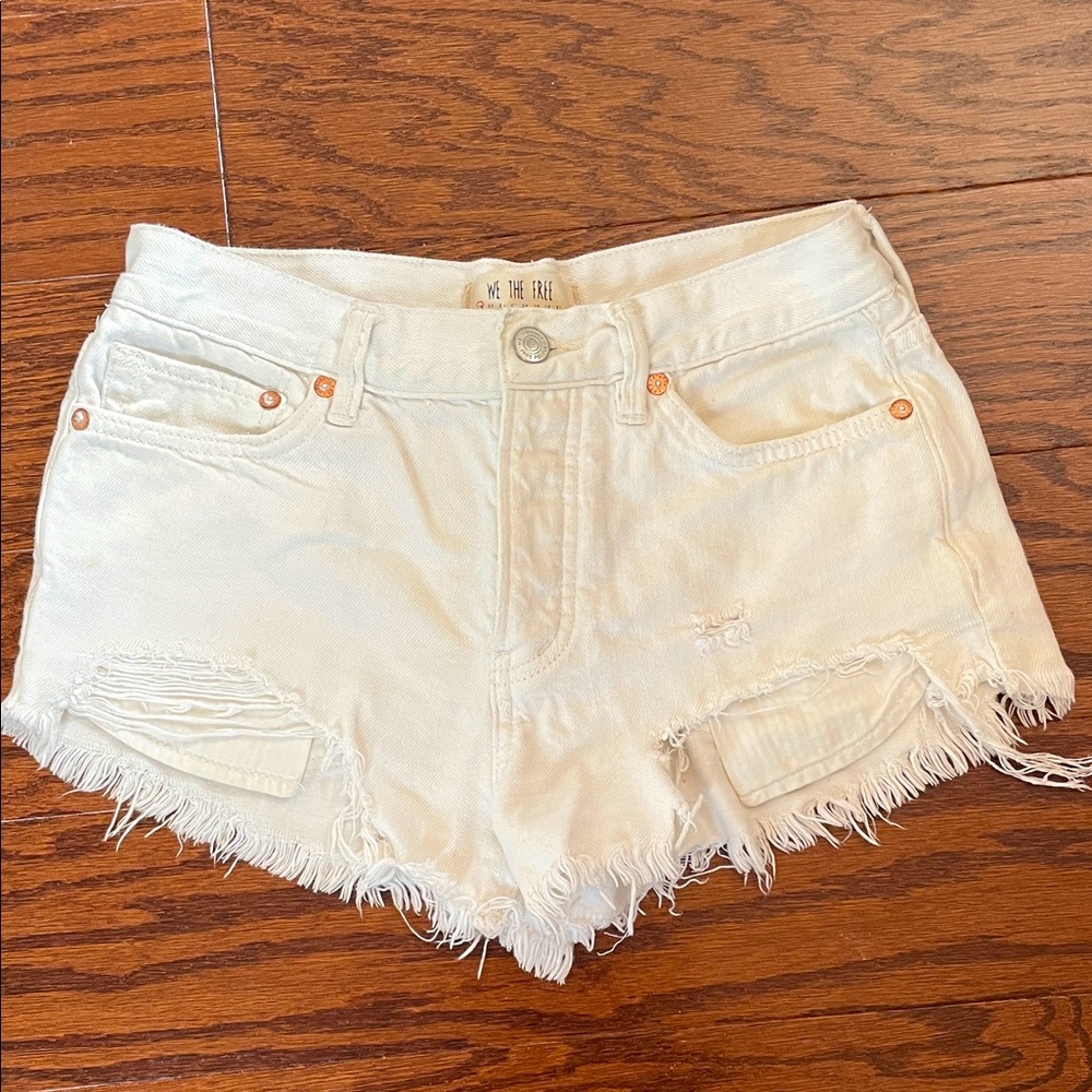 We The Free White Frayed Jean Shorts